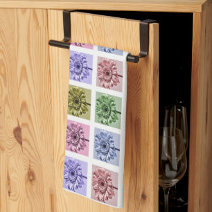 Colourful Flower Pop Art Pattern Tea Towel