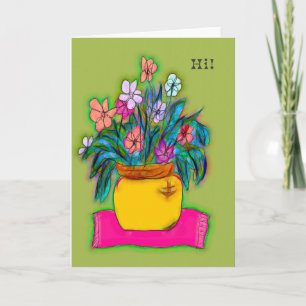 Colourful Flower Pot Note Card