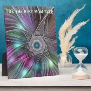 Colourful Flower Power Abstract Fractal Best Mum Plaque
