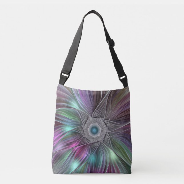 Colourful Flower Power Abstract Modern Fractal Art Crossbody Bag (Front)