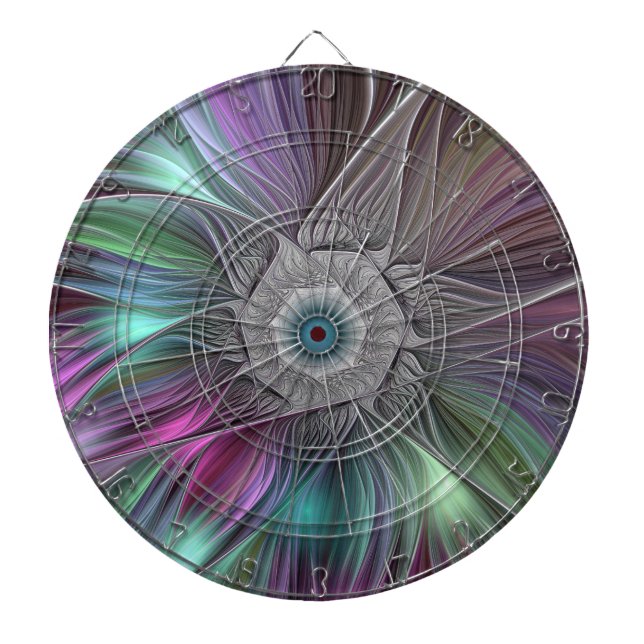 Colourful Flower Power Abstract Modern Fractal Art Dartboard (Front)
