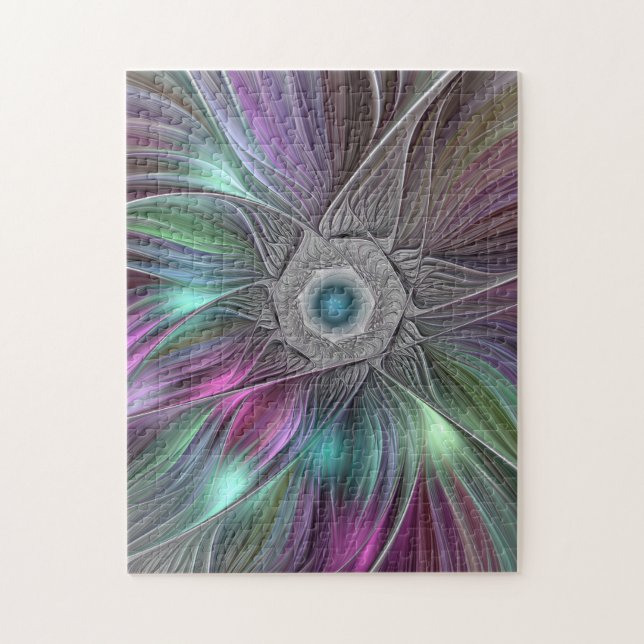 Colourful Flower Power Abstract Modern Fractal Art Jigsaw Puzzle (Vertical)