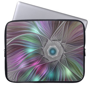 Colourful Flower Power Abstract Modern Fractal Art Laptop Sleeve