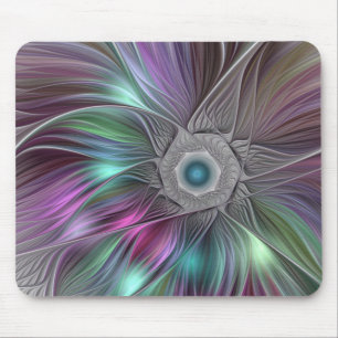 Colourful Flower Power Abstract Modern Fractal Art Mouse Mat
