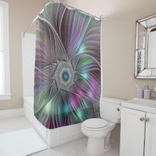 Colourful Flower Power Abstract Modern Fractal Art Shower Curtain