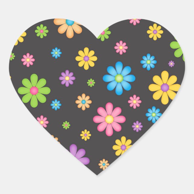 Colourful Flower Power Hippie Heart Sticker (Front)