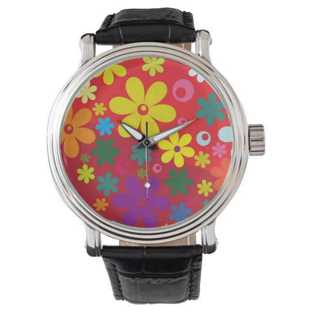 Colourful Flower Power Red Watch (Front)