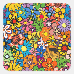 Colourful flower power square sticker