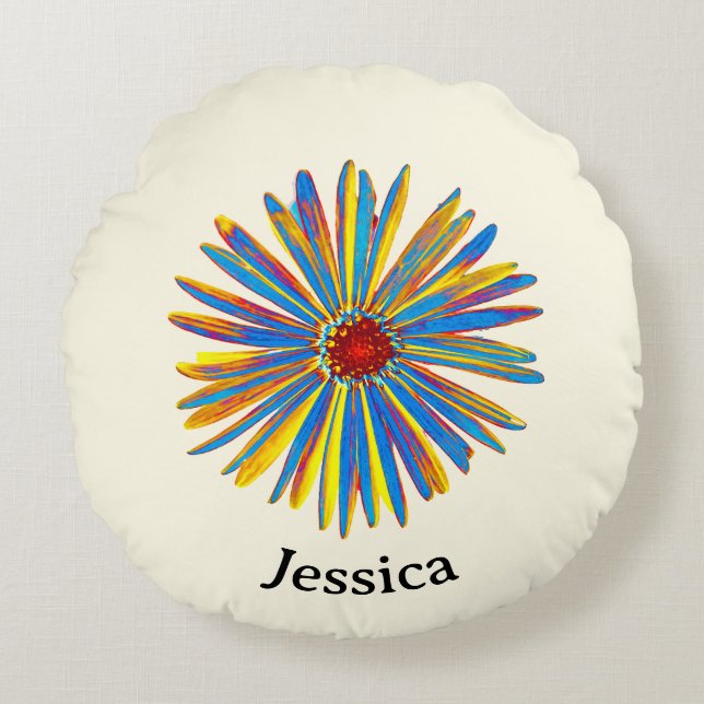 Colourful Flower Pretty Modern Art Personalised Round Cushion (Front)