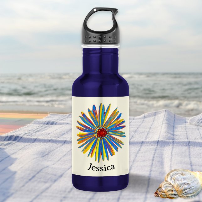 Colourful Flower Pretty Modern Stylish Personalise 532 Ml Water Bottle (A personalized, stainless steel water bottle with pretty multicolor flower picture)