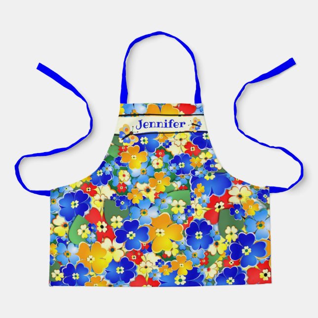 Colourful Flower Shower personalized custom text Apron (Front)