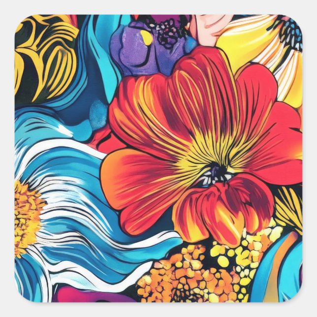 Colourful Flower Square Sticker (Front)