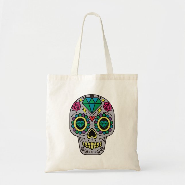 Colourful Flower Sugar Skull Budget Tote Bag (Front)