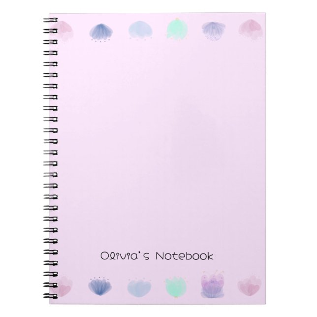 Colourful Flower watercolor Personalised name Notebook (Front)