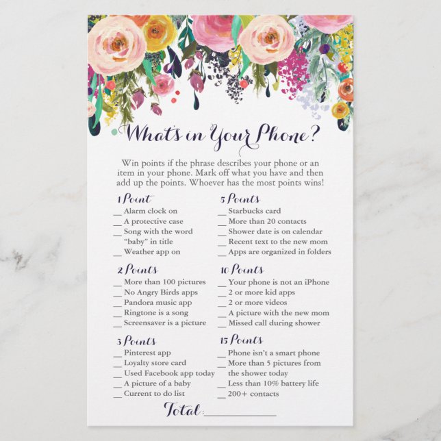 Colourful Flower What's in Your Phone Game, Floral (Front)
