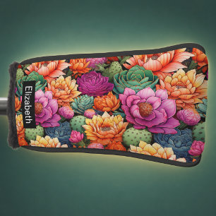 Colourful Flowering Cactus Personalised Golf Head Cover