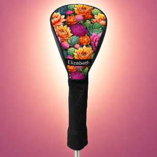 Colourful Flowering Cactus Personalised Golf Head Cover