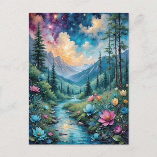 Colourful flowers a Stream and Wild Nature Postcard (Front)