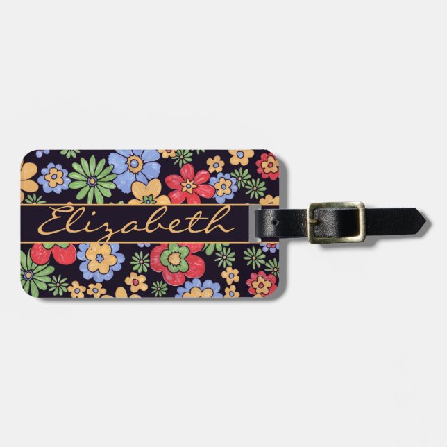 Colourful Flowers add Name and Number Luggage Tag (Front Horizontal)