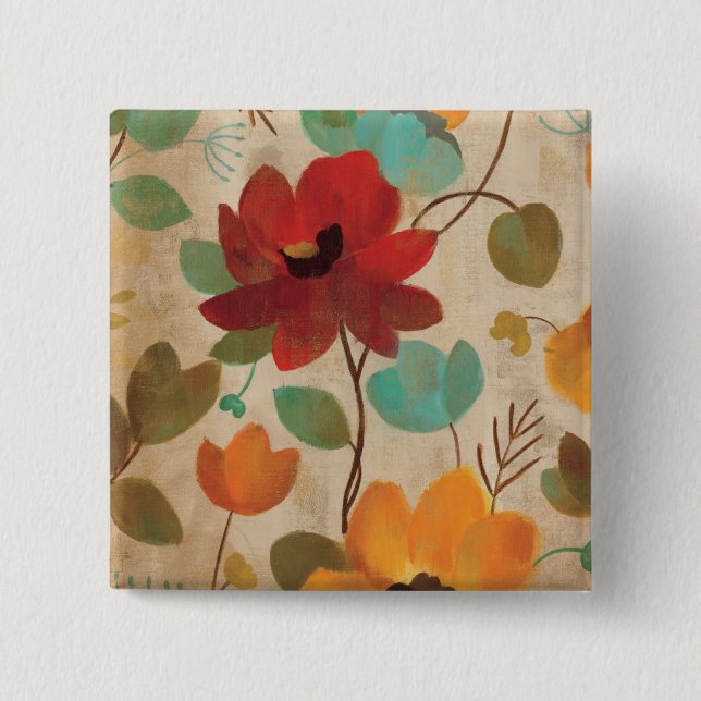 Colourful Flowers and Buds 15 Cm Square Badge (Front)