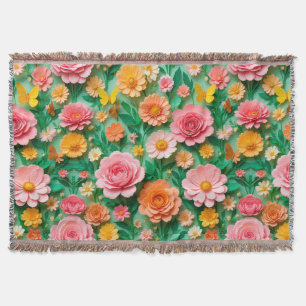 Colourful Flowers And Butterflies For Cosy Decor � Throw Blanket