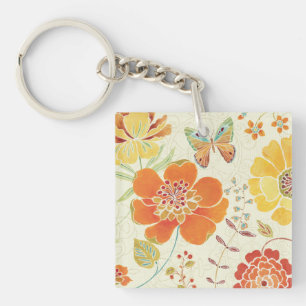 Colourful Flowers and Butterflies Key Ring