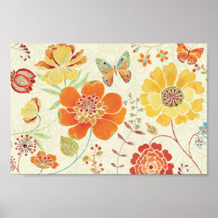 Colourful Flowers and Butterflies Poster