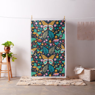 Colourful flowers and butterflies seamless pattern fabric