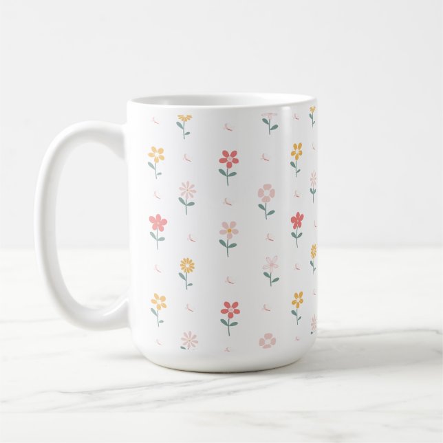 Colourful Flowers and Butterfly Pattern Coffee Mug (Left)
