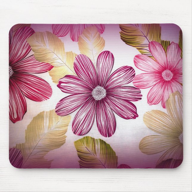 Colourful Flowers And Leafs Mouse Mat (Front)