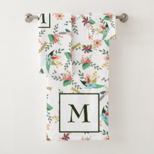 Colourful Flowers And Leaves Bath Towel Set