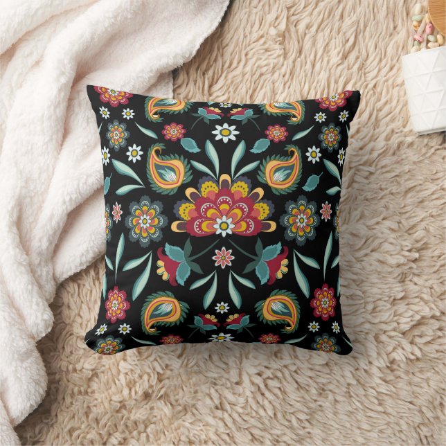 Colourful Flowers and Leaves Batik Style Cushion (Blanket)