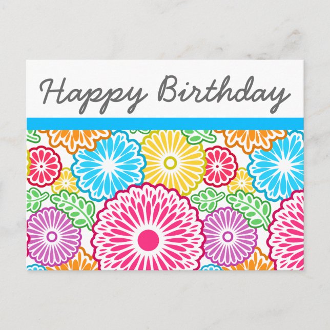 Colourful flowers and leaves Birthday Postcard (Front)