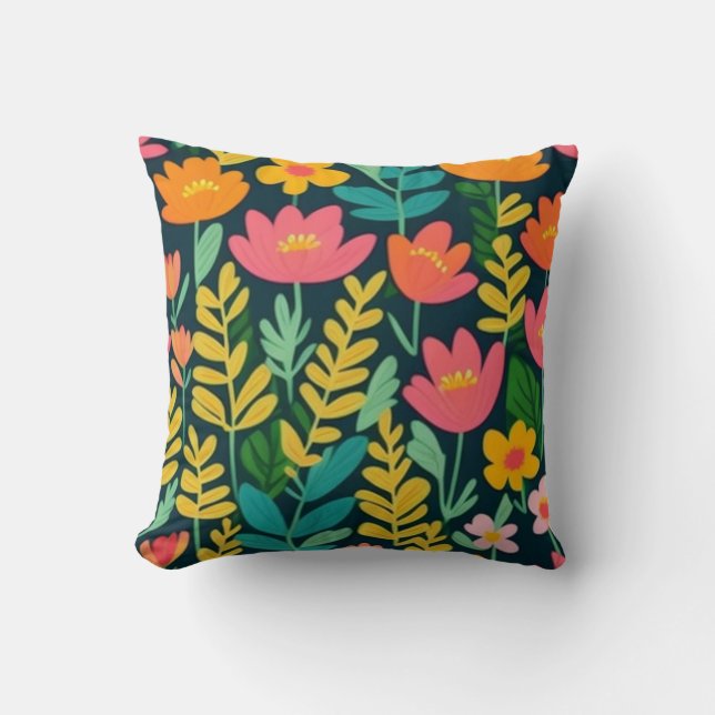 Colourful flowers and leaves cushion (Front)
