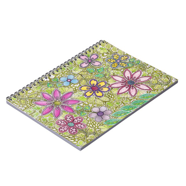 Colourful Flowers and Leaves Notebook (Left Side)