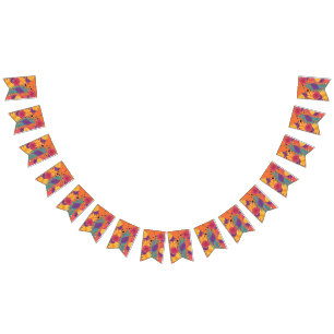 colourful flowers and leaves on a black background bunting 