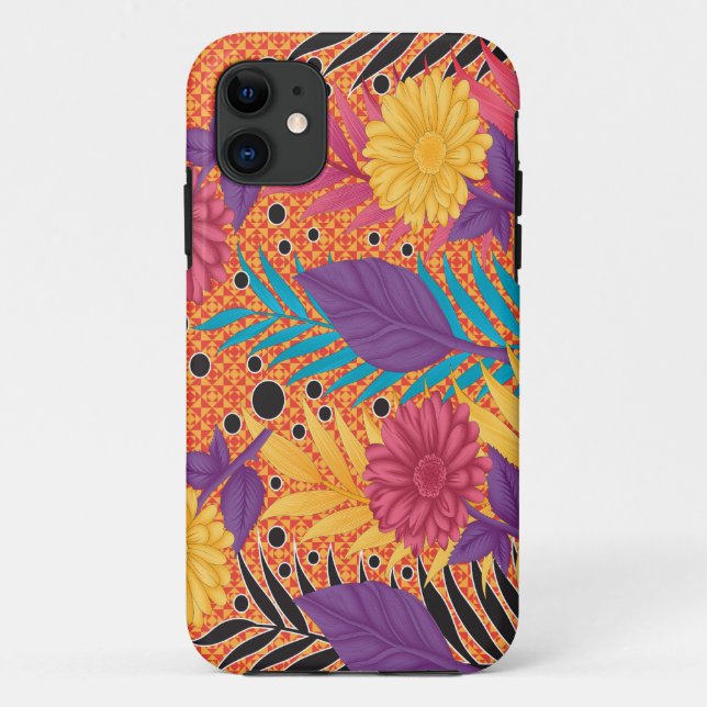 colourful flowers and leaves on a black background Case-Mate iPhone case (Back)