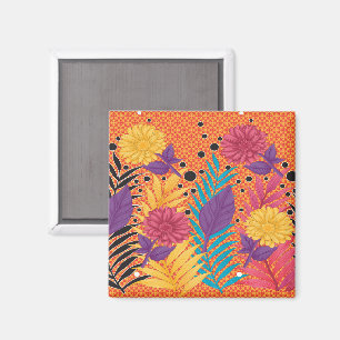 colourful flowers and leaves on a black background magnet