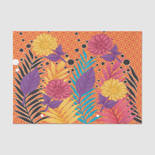 colourful flowers and leaves on a black background tissue paper