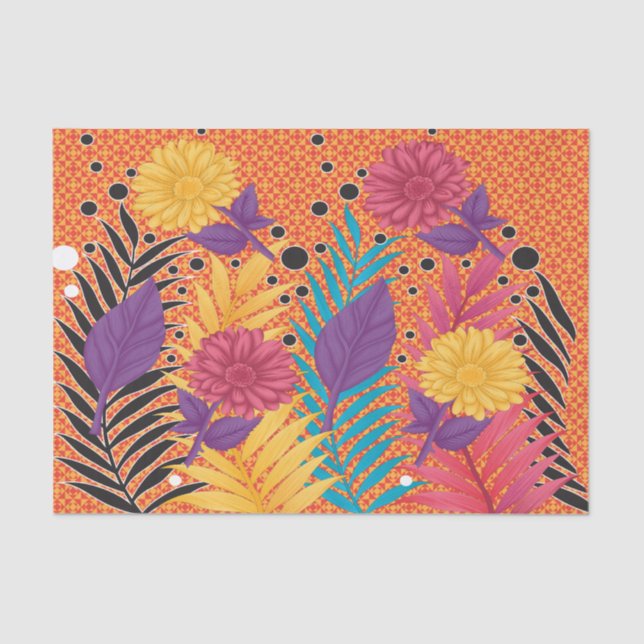 colourful flowers and leaves on a black background tissue paper (Front)