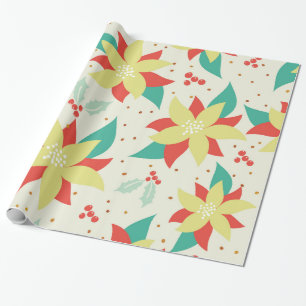 Colourful Flowers And Mistletoe Wrapping Paper