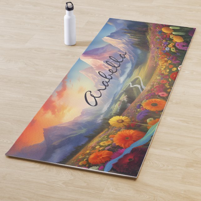 Colourful Flowers And Mountains Nature Meditation Yoga Mat (In Situ)