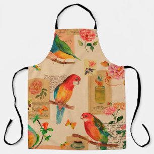 Colourful flowers and parrots pattern apron