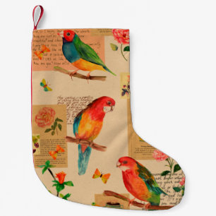 Colourful flowers and parrots pattern small christmas stocking