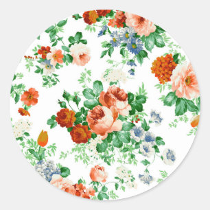 Colourful Flowers And Pink & Red Roses Classic Round Sticker