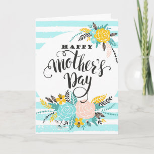 Colourful Flowers And Stripes Holiday Card