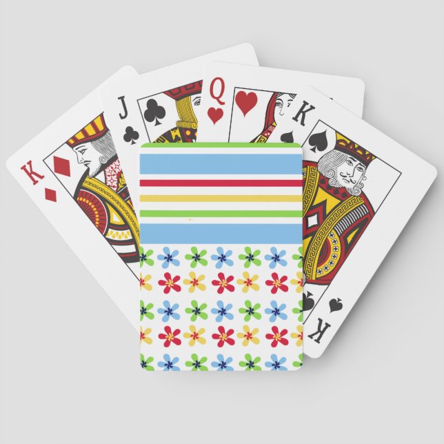 Colourful Flowers and Stripes Playing Cards (Back)
