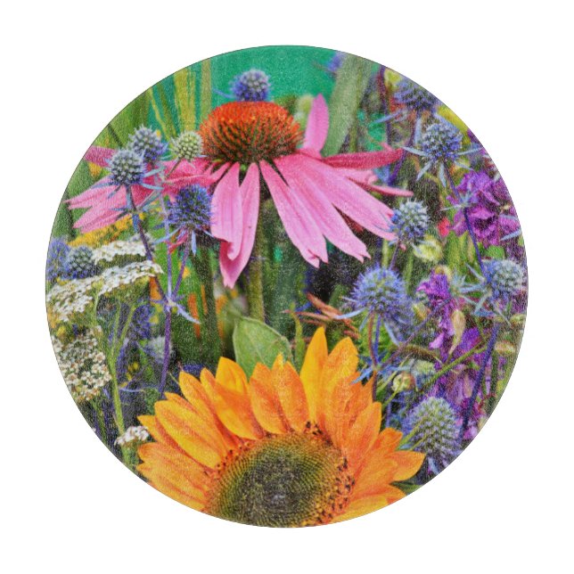 Colourful Flowers and Thistle Photo Cutting Board (Front)