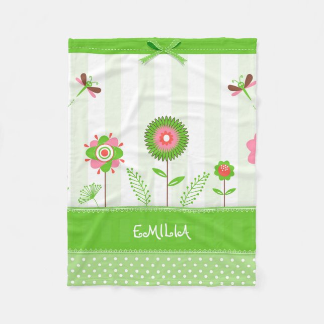 Colourful Flowers And White Dots Fleece Blanket (Front)