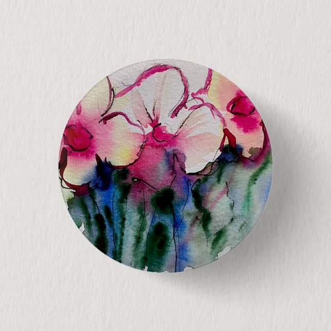 Colourful Flowers Art Button (Front)